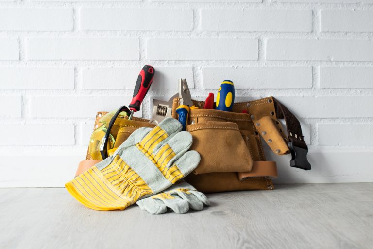 construction tools on the ground and wall